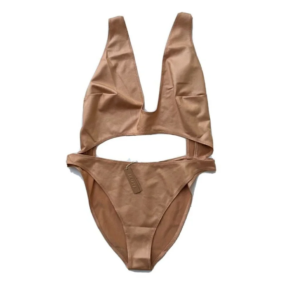SKIMS Kim Kardashian Wet Jersey Cutout Swimsuit in Orche